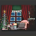 Festive Living Room Interior With Christmas Tree Sofa And Fireplace Decorations