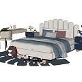 Cozy Children's Bed With Soft Pillows Blue Blanket Wooden Toys And Plush Rug In Bedroom