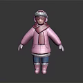 Woman In Pink Coat Red Scarf Fur Trimmed Hat White Gloves and Pink Boots