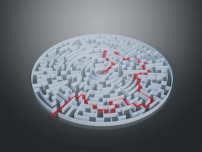 Modern Circular Maze Design With Red Pathway In 3D Visual Rendering 3d model