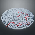 Modern Circular Maze Design With Red Pathway In 3D Visual Rendering 3d model