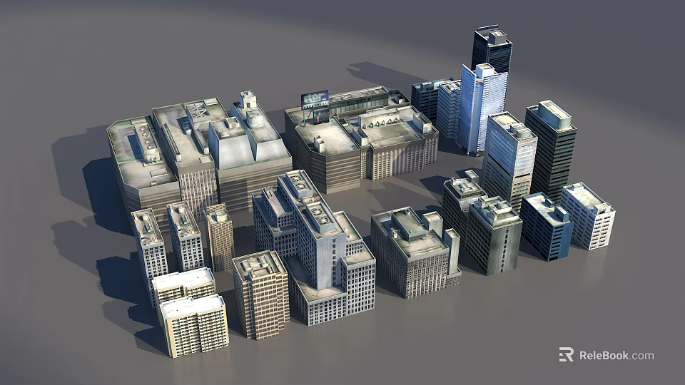 Urban Building Complex With High Rise And Low Rise Structures In Diverse Architectural Styles 3d model