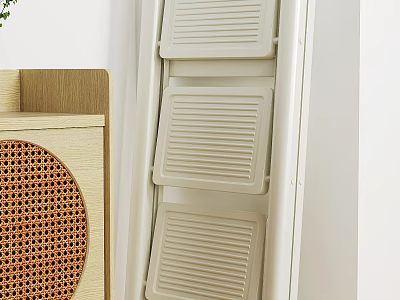 Home Interior With Rattan Cabinet And White Panels 3d model