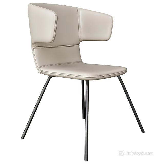 Contemporary Leisure Chair In Light Beige Leather With Black Metal Legs And Stylish Backrest Design 3d model 