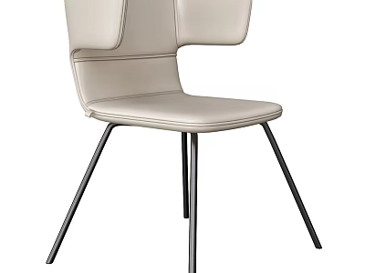 Contemporary Leisure Chair In Light Beige Leather With Black Metal Legs And Stylish Backrest Design 3d model
