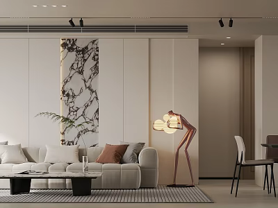 Modern Living and Dining Room Interior Design With Sofa Floor Lamp Marble Art Rug and Chairs 3d model