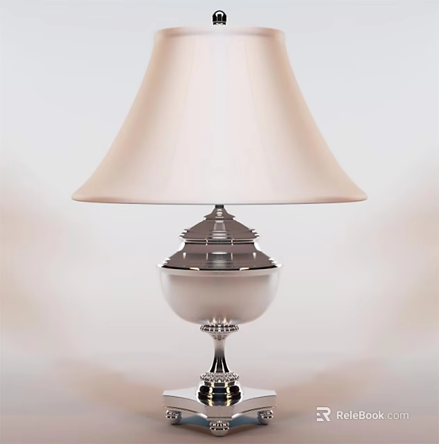 Elegant Table Lamp With Ivory Lampshade And Silver Decorative Base 3d model 