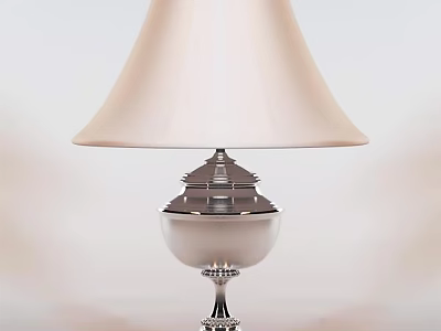 Elegant Table Lamp With Ivory Lampshade And Silver Decorative Base 3d model