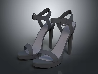 Minimalist Gray Open Toe Stiletto Sandals With Buckle Strap And Platform Sole 3d model