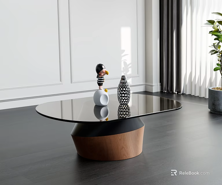 Modern Coffee Table With Glass Top And Wooden Base Decorative Objects 3d model
