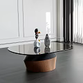 Modern Coffee Table With Glass Top And Wooden Base Decorative Objects 3d model