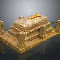 Historic Stone Tomb Scenery With Cross Pillars Chain And Moss Covered Base