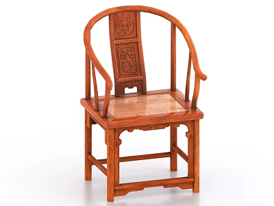 Elegant Traditional Wooden Leisure Chair With Carved Backrest And Rattan Seat 3d model
