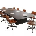 Large Dark Wooden Conference Table With Brown Leather Swivel Office Chairs For Modern Business Meetings