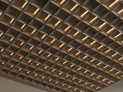 Modern Geometric Grid Design Ceiling With Integrated Recessed Lighting Fixtures 3d model