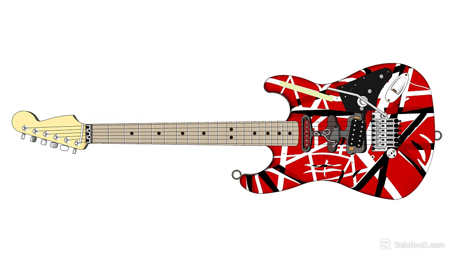 Colorful Electric Guitar Featuring Red White Black Painted Artistic Design With Art Supplies 3d model 
