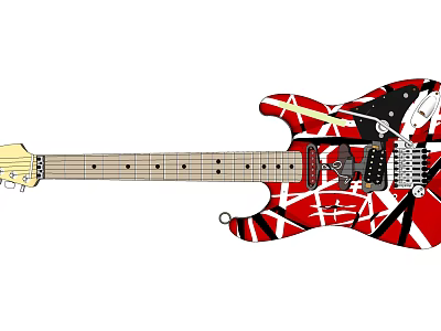 Colorful Electric Guitar Featuring Red White Black Painted Artistic Design With Art Supplies 3d model