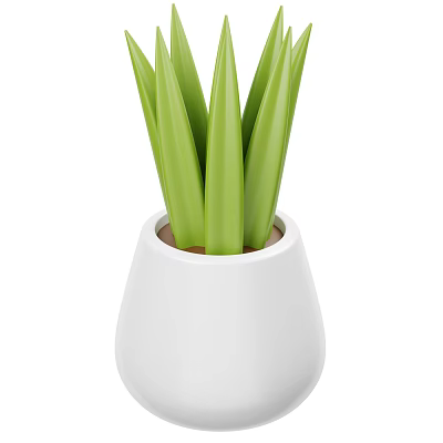 Indoor Green Plant with Long Green Leaves in White Ceramic Pot 3d model