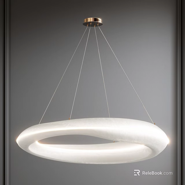 Minimalist Modern White Ring Shaped Chandelier With Elegant Glowing Interior Lighting Design 3d model 