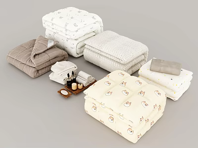 Cozy Bedding Collection With Quilts Towels Decorative Patterns And Soft Colors 3d model
