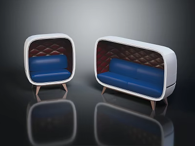 Modern Sofa Set With White Frame Blue Cushions Quilted Backrest And Wooden Legs 3d model