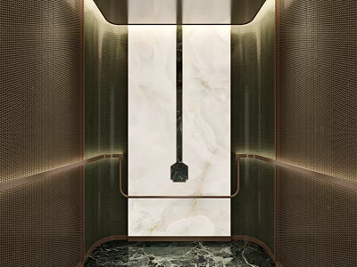 Luxurious Elevator Lobby With Marble Wall Panel And Metal Frame Recessed Lighting Marble Flooring 3d model