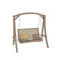 Sturdy Wooden Outdoor Swing Bench With Two Yellow And Plaid Cushions