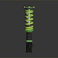Car Shock Absorber With Green Coil Spring And Black Base Mount Automotive Part