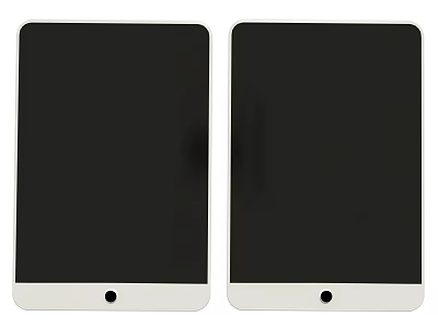 Two Tablet Computers With White Borders Black Screens And Round Home Buttons Front View 3d model