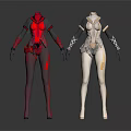 Futuristic Character Creature Design With Red Black And White Black Armor Suits