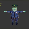 3D Cartoon Police Character Model With Blue Uniform And Outstretched Arms