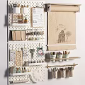 Creative Wall Decor with Pegboard Hooks Hand Drawn Art and Hanging Storage Shelves 3d model