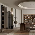 Modern Study Room Interior Design with Wooden Desk Bookshelves Books and Natural Light