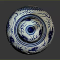 Traditional Sculpture Carving On Blue And White Ceramic Jar With Dragon Sun Motif And Lid