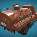 Vintage Orange Oil Truck With Yellow Warning Light On Blue Background