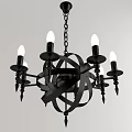 Elegant Black Metal Chandelier With Hanging Chain Candle Style Bulbs And Spiral Arms