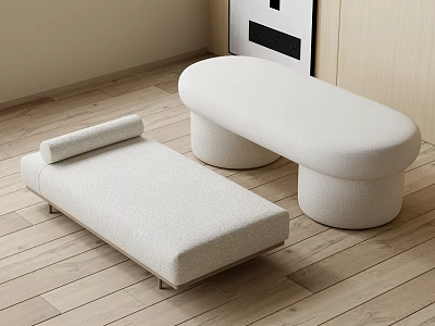 Soft Upholstered White Sofa Bench With Modern Curved Design For Indoor Wooden Floor Space 3d model