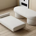 Soft Upholstered White Sofa Bench With Modern Curved Design For Indoor Wooden Floor Space