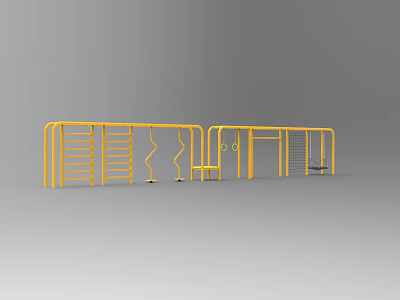 Yellow Outdoor Fitness Equipment with Pull Up Bars Parallel Bars and Ladder 3d model