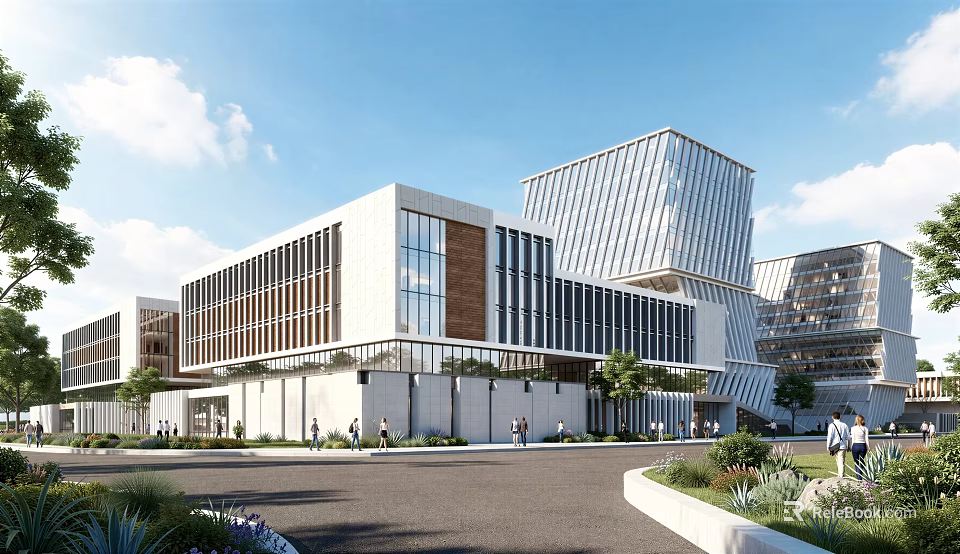Modern Industrial Factory Building with Glass Facade and Steel Structure Design 3d model 