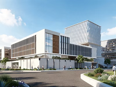 Modern Industrial Factory Building with Glass Facade and Steel Structure Design 3d model