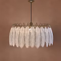 Unique Feather Pendant Light With Golden Frame For Elegant Home Interior 3d model