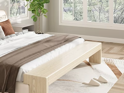 Modern Bedroom Interior With Wooden Bed Bench Beside Bed And Area Rug 3d model