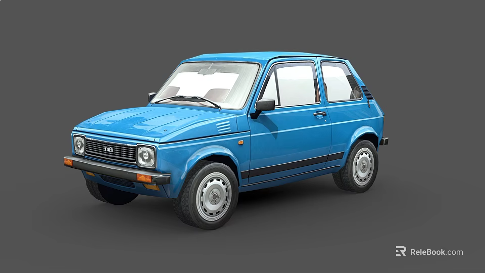 Blue Vintage Two Door Car With Black Accent Stripes And Silver Wheels 3d model 