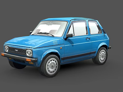 Blue Vintage Two Door Car With Black Accent Stripes And Silver Wheels 3d model