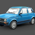 Blue Vintage Two Door Car With Black Accent Stripes And Silver Wheels