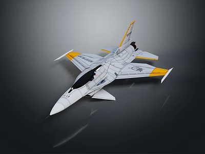 Modern White Fighter Jet With Yellow Accents And Sleek Design In 3D Rendering 3d model