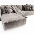 Modern Gray Sectional Sofa With Plaid Blanket And Throw Pillows 3d model