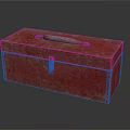 Red Metal Toolbox With Worn Surface Lock And Metal Handle