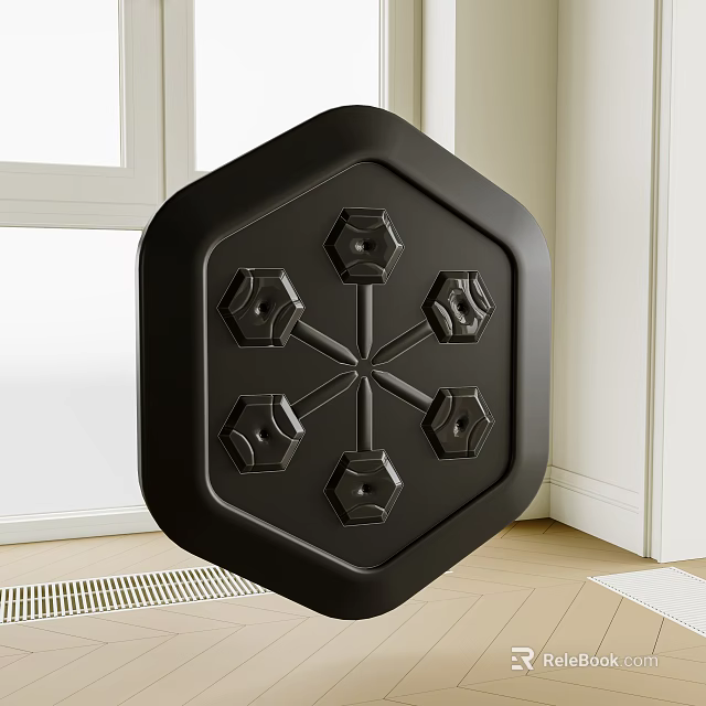 Black Hexagonal Object With Six Dumbbell Shapes In Room Interior Design 3d model 